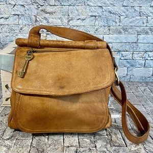 Fossil Classic Brown Leather Messenger Bag Shoulder Bag